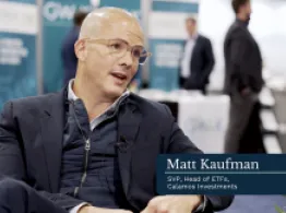 How Calamos Solved the Autocallable Dilemma for Advisors Matt Kaufman of Calamos sitting in a chair talking at Schwab IMPACT 2025