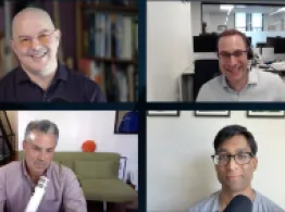 ETF Zoo: Why Rebalancing Killed the ARK Star Dave Nadig, Sumit Roy, Todd Sohn, and Eric Balchunas smile and laugh together while talking